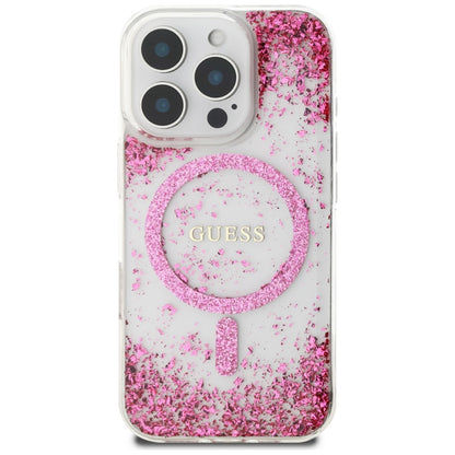 Husa MagSafe pentru Apple iPhone 16 Pro, Guess, Resin Bottom Glitter, Roz
