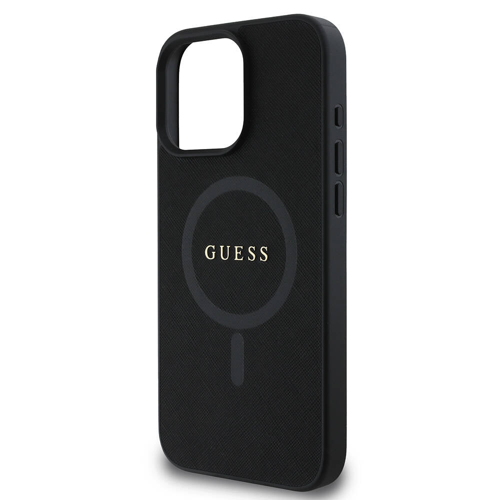 Husa MagSafe pentru Apple iPhone 16 Pro, Guess, Saffiano Classic Logo, Neagra