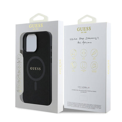 Husa MagSafe pentru Apple iPhone 16 Pro, Guess, Saffiano Classic Logo, Neagra