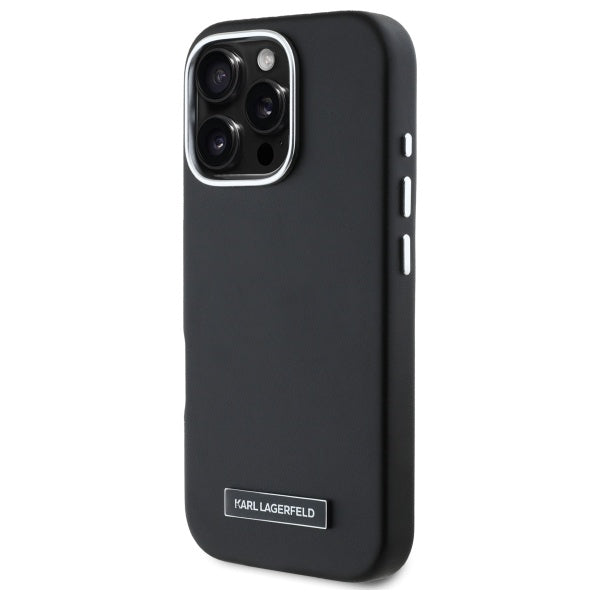 Husa MagSafe pentru Apple iPhone 16 Pro, Karl Lagerfeld, FW Metal Plate, Neagra