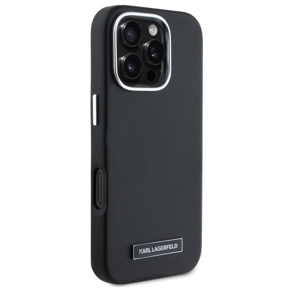 Husa MagSafe pentru Apple iPhone 16 Pro, Karl Lagerfeld, FW Metal Plate, Neagra