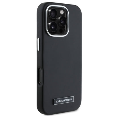 Husa MagSafe pentru Apple iPhone 16 Pro, Karl Lagerfeld, FW Metal Plate, Neagra