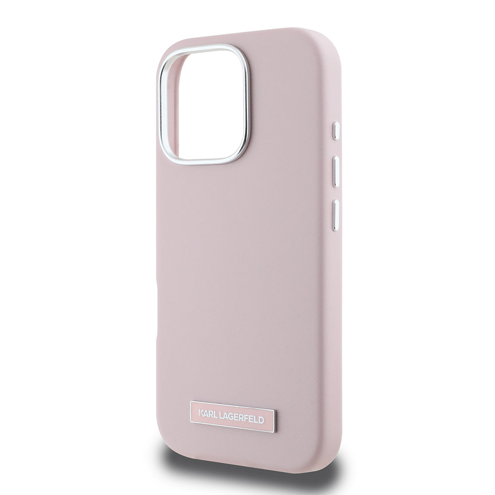 Husa MagSafe pentru Apple iPhone 16 Pro, Karl Lagerfeld, FW Metal Plate, Roz
