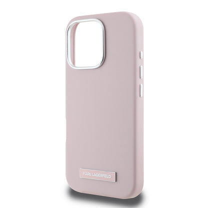 Husa MagSafe pentru Apple iPhone 16 Pro, Karl Lagerfeld, FW Metal Plate, Roz