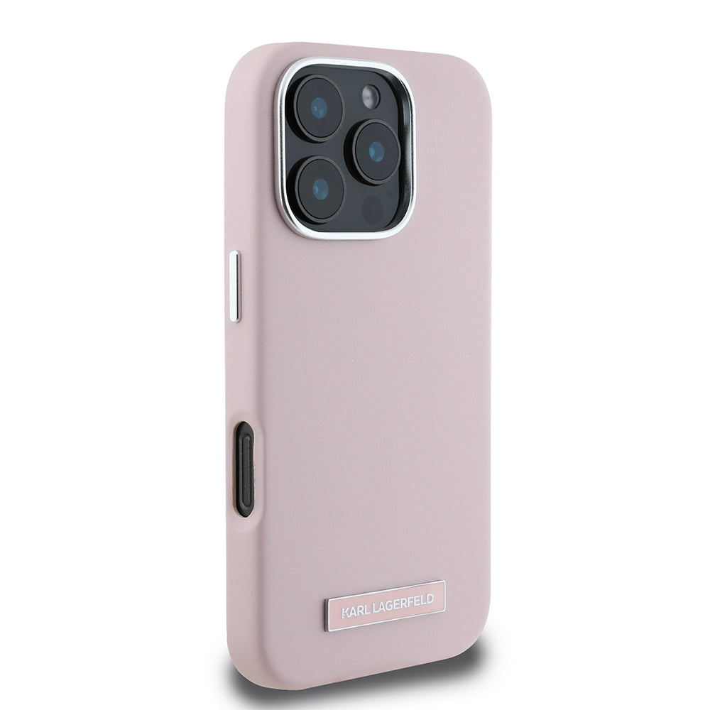 Husa MagSafe pentru Apple iPhone 16 Pro, Karl Lagerfeld, FW Metal Plate, Roz