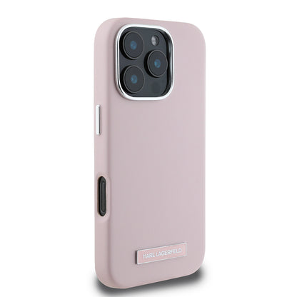Husa MagSafe pentru Apple iPhone 16 Pro, Karl Lagerfeld, FW Metal Plate, Roz