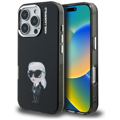 Husa MagSafe pentru Apple iPhone 16 Pro, Karl Lagerfeld, IML Aquarelle Logo Karl, Neagra