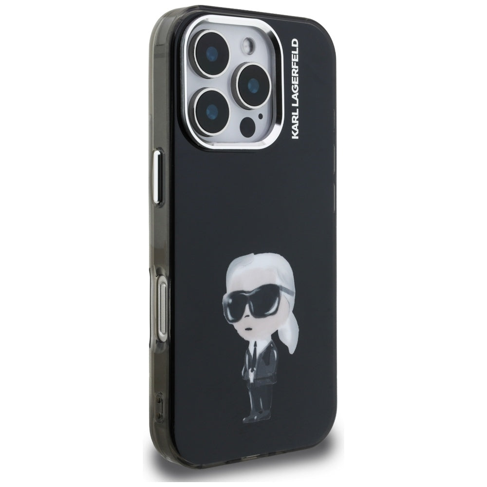 Husa MagSafe pentru Apple iPhone 16 Pro, Karl Lagerfeld, IML Aquarelle Logo Karl, Neagra