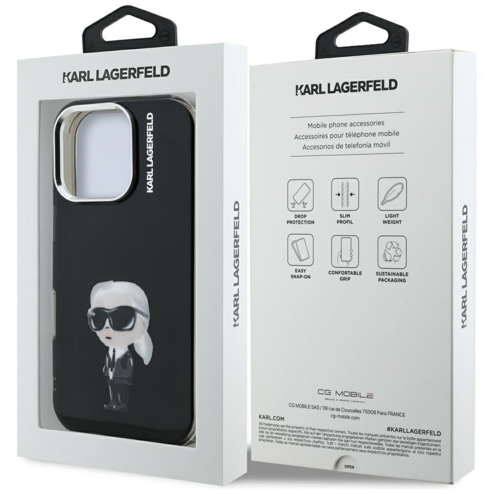 Husa MagSafe pentru Apple iPhone 16 Pro, Karl Lagerfeld, IML Aquarelle Logo Karl, Neagra