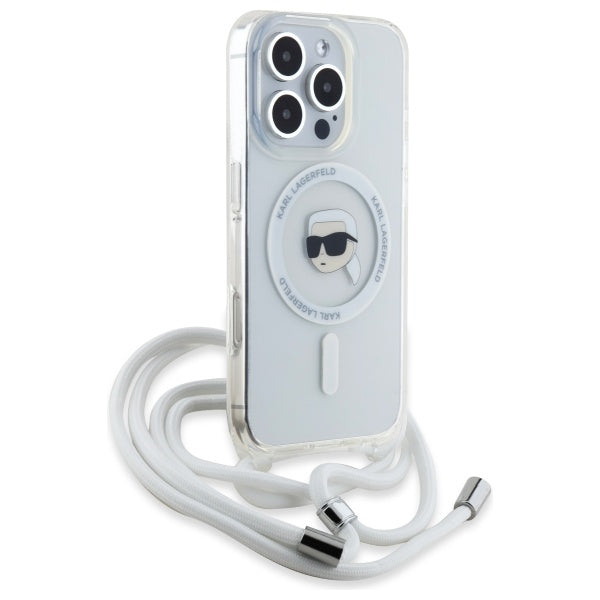 Husa MagSafe pentru Apple iPhone 16 Pro, Karl Lagerfeld, IML Crossbody Karl's Head, Transparenta