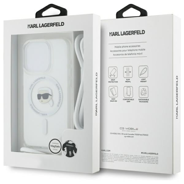 Husa MagSafe pentru Apple iPhone 16 Pro, Karl Lagerfeld, IML Crossbody Karl's Head, Transparenta