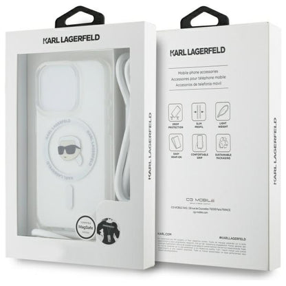 Husa MagSafe pentru Apple iPhone 16 Pro, Karl Lagerfeld, IML Crossbody Karl's Head, Transparenta