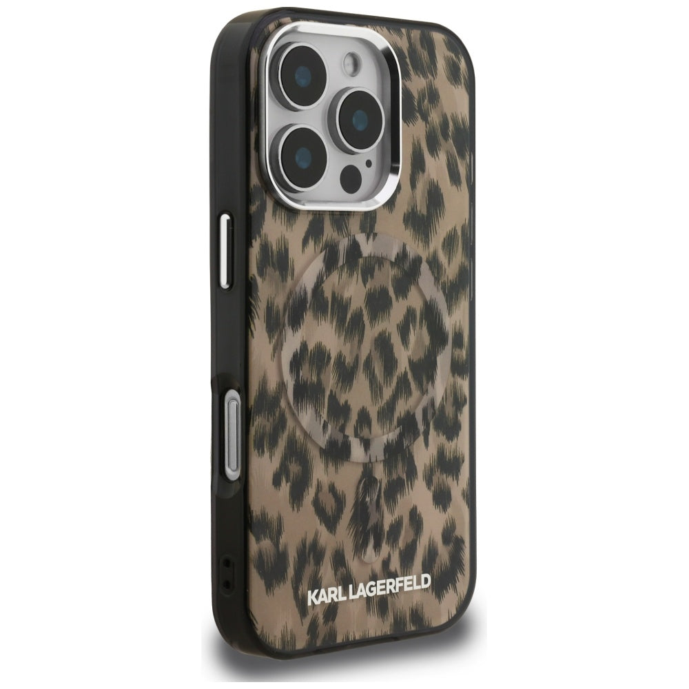 Husa MagSafe pentru Apple iPhone 16 Pro, Karl Lagerfeld, IML Leopard Pattern, Maro