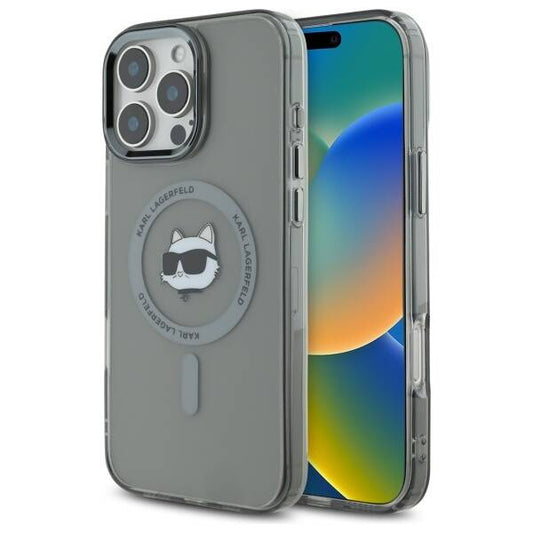 Husa MagSafe pentru Apple iPhone 16 Pro, Karl Lagerfeld, IML Metal Choupette's Head, Neagra