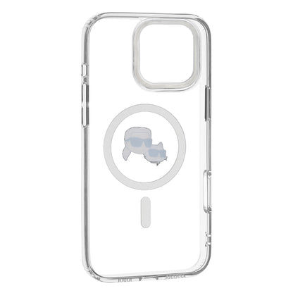 Husa MagSafe pentru Apple iPhone 16 Pro, Karl Lagerfeld, IML Metal Karl & Choupette's Heads, Alba