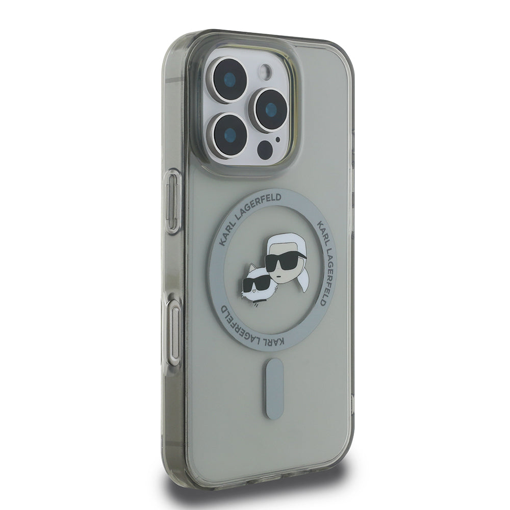 Husa MagSafe pentru Apple iPhone 16 Pro, Karl Lagerfeld, IML Metal Karl & Choupette's Heads, Neagra