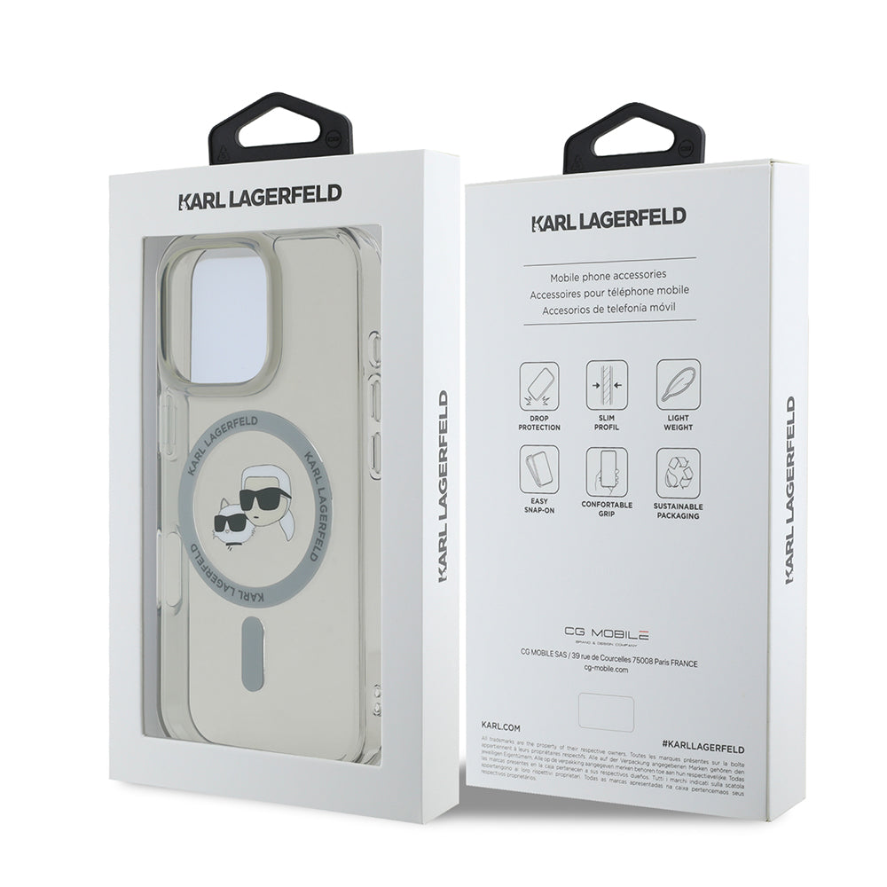 Husa MagSafe pentru Apple iPhone 16 Pro, Karl Lagerfeld, IML Metal Karl & Choupette's Heads, Neagra