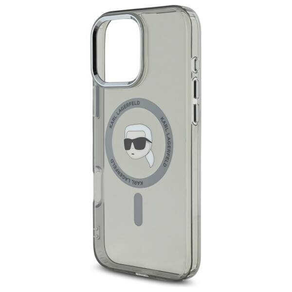 Husa MagSafe pentru Apple iPhone 16 Pro, Karl Lagerfeld, IML Metal Karl's Head, Neagra