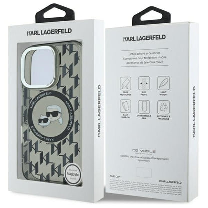 Husa MagSafe pentru Apple iPhone 16 Pro, Karl Lagerfeld, IML Monogram Karl & Choupette's Heads, Neagra