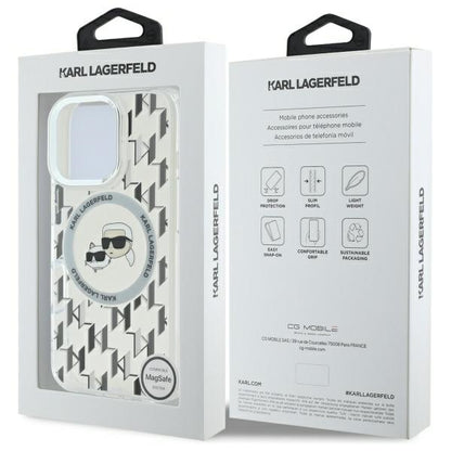 Husa MagSafe pentru Apple iPhone 16 Pro, Karl Lagerfeld, IML Monogram Karl & Choupette's Heads, Transparenta