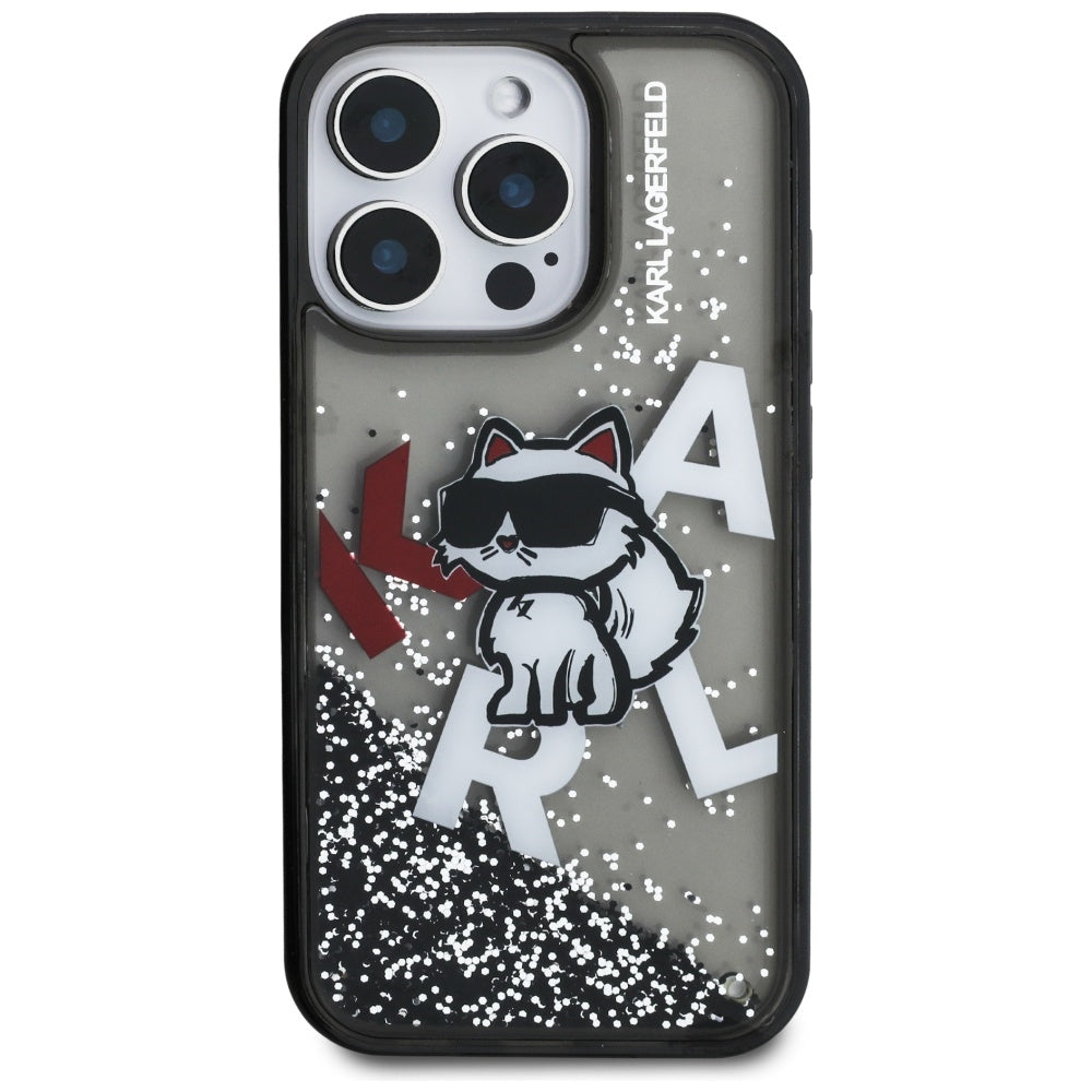 Husa MagSafe pentru Apple iPhone 16 Pro, Karl Lagerfeld, Liquid Glitter Choupette Logo, Neagra