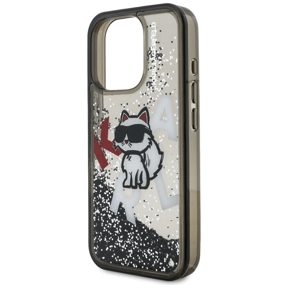 Husa MagSafe pentru Apple iPhone 16 Pro, Karl Lagerfeld, Liquid Glitter Choupette Logo, Neagra