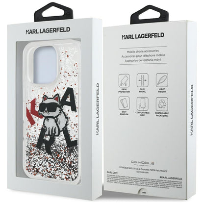Husa MagSafe pentru Apple iPhone 16 Pro, Karl Lagerfeld, Liquid Glitter Choupette Logo, Transparenta