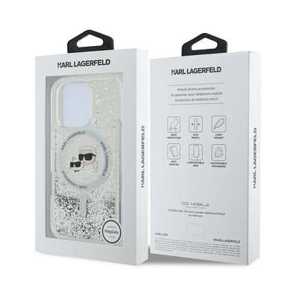 Husa MagSafe pentru Apple iPhone 16 Pro, Karl Lagerfeld, Liquid Glitter Karl & Choupette's Heads, Transparenta