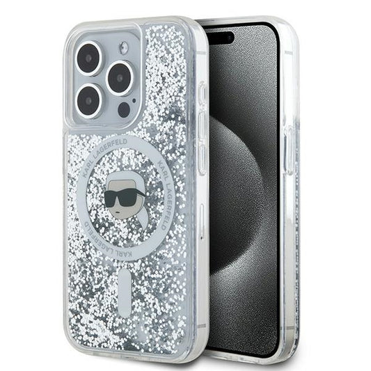 Husa MagSafe pentru Apple iPhone 16 Pro, Karl Lagerfeld, Liquid Glitter Karl's Head, Transparenta
