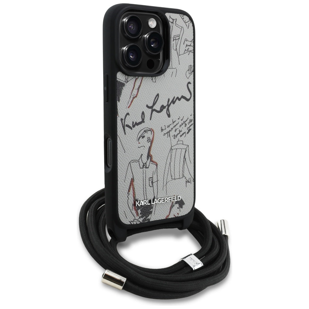 Husa MagSafe pentru Apple iPhone 16 Pro, Karl Lagerfeld, Saffiano Crossbody, Gri