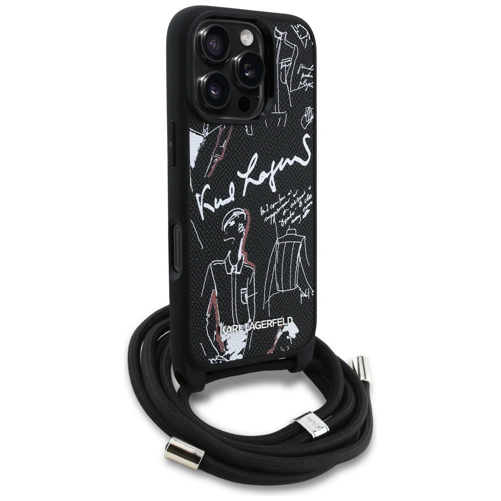 Husa MagSafe pentru Apple iPhone 16 Pro, Karl Lagerfeld, Saffiano Crossbody, Neagra