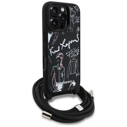 Husa MagSafe pentru Apple iPhone 16 Pro, Karl Lagerfeld, Saffiano Crossbody, Neagra