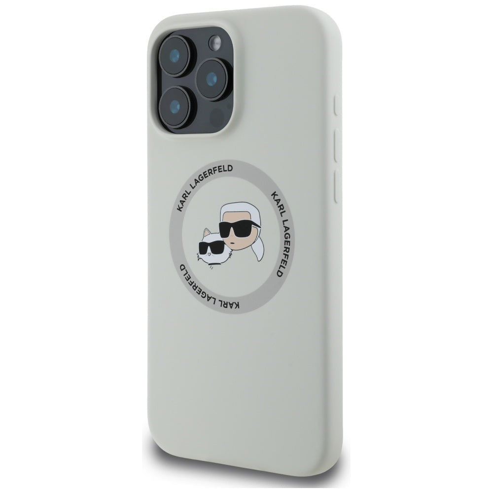 Husa MagSafe pentru Apple iPhone 16 Pro, Karl Lagerfeld, Silicone Karl & Choupette's Heads, Bej