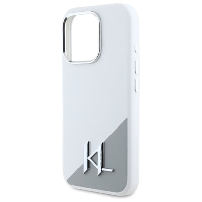 Husa MagSafe pentru Apple iPhone 16 Pro, Karl Lagerfeld, Silicone Shadow Metal Initial, Alba