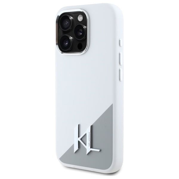 Husa MagSafe pentru Apple iPhone 16 Pro, Karl Lagerfeld, Silicone Shadow Metal Initial, Alba