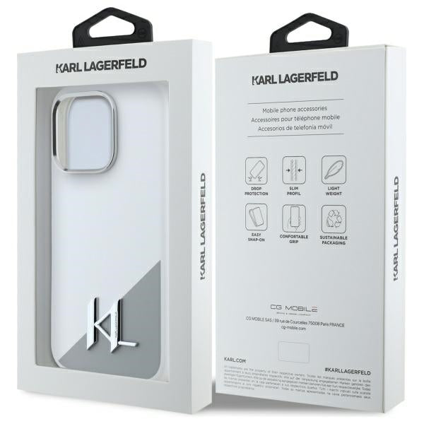 Husa MagSafe pentru Apple iPhone 16 Pro, Karl Lagerfeld, Silicone Shadow Metal Initial, Alba