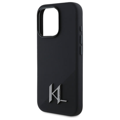 Husa MagSafe pentru Apple iPhone 16 Pro, Karl Lagerfeld, Silicone Shadow Metal Initial, Neagra