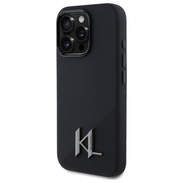 Husa MagSafe pentru Apple iPhone 16 Pro, Karl Lagerfeld, Silicone Shadow Metal Initial, Neagra