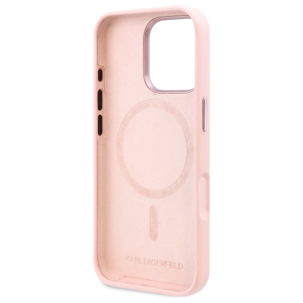 Husa MagSafe pentru Apple iPhone 16 Pro, Karl Lagerfeld, Silicone Shadow Metal Initial, Roz