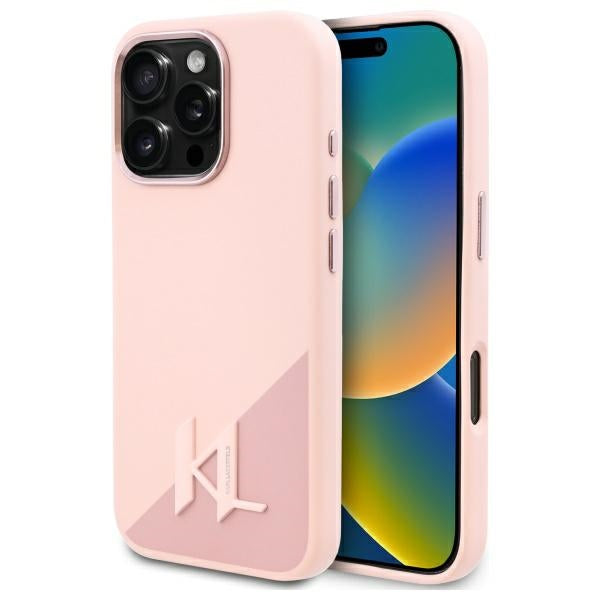 Husa MagSafe pentru Apple iPhone 16 Pro, Karl Lagerfeld, Silicone Shadow Metal Initial, Roz