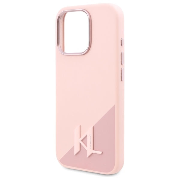 Husa MagSafe pentru Apple iPhone 16 Pro, Karl Lagerfeld, Silicone Shadow Metal Initial, Roz
