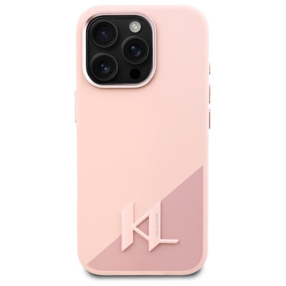 Husa MagSafe pentru Apple iPhone 16 Pro, Karl Lagerfeld, Silicone Shadow Metal Initial, Roz