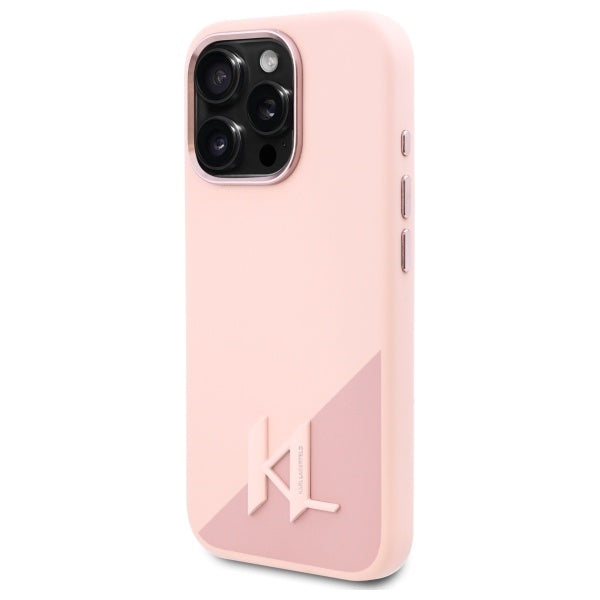Husa MagSafe pentru Apple iPhone 16 Pro, Karl Lagerfeld, Silicone Shadow Metal Initial, Roz