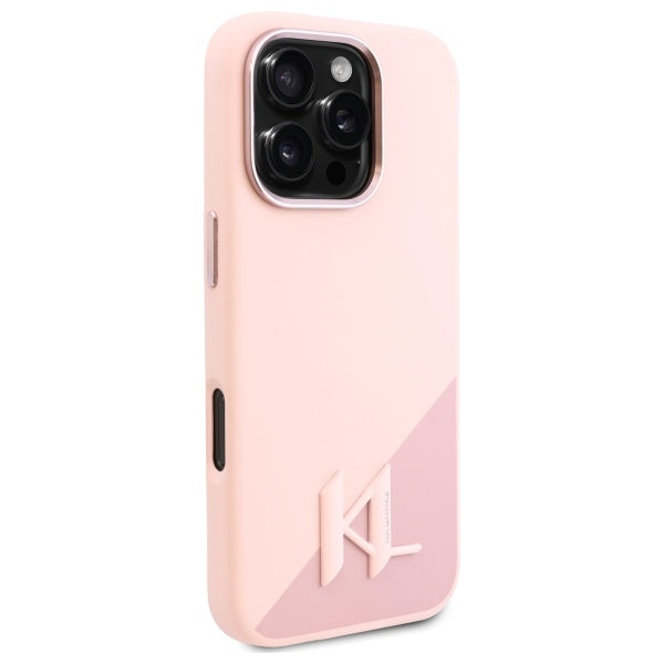 Husa MagSafe pentru Apple iPhone 16 Pro, Karl Lagerfeld, Silicone Shadow Metal Initial, Roz
