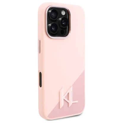 Husa MagSafe pentru Apple iPhone 16 Pro, Karl Lagerfeld, Silicone Shadow Metal Initial, Roz