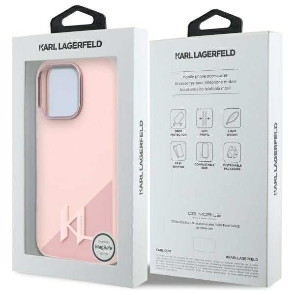 Husa MagSafe pentru Apple iPhone 16 Pro, Karl Lagerfeld, Silicone Shadow Metal Initial, Roz