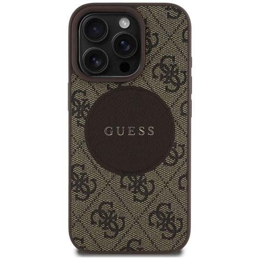 Husa MagSafe pentru Apple iPhone 16 Pro Max, Guess, 4G Circle Classic Logo, Maro