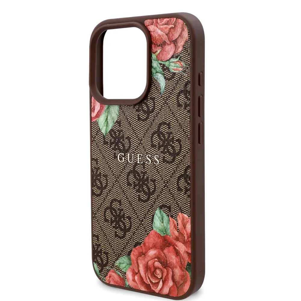 Husa MagSafe pentru Apple iPhone 16 Pro Max, Guess, 4G Flowers Print, Maro