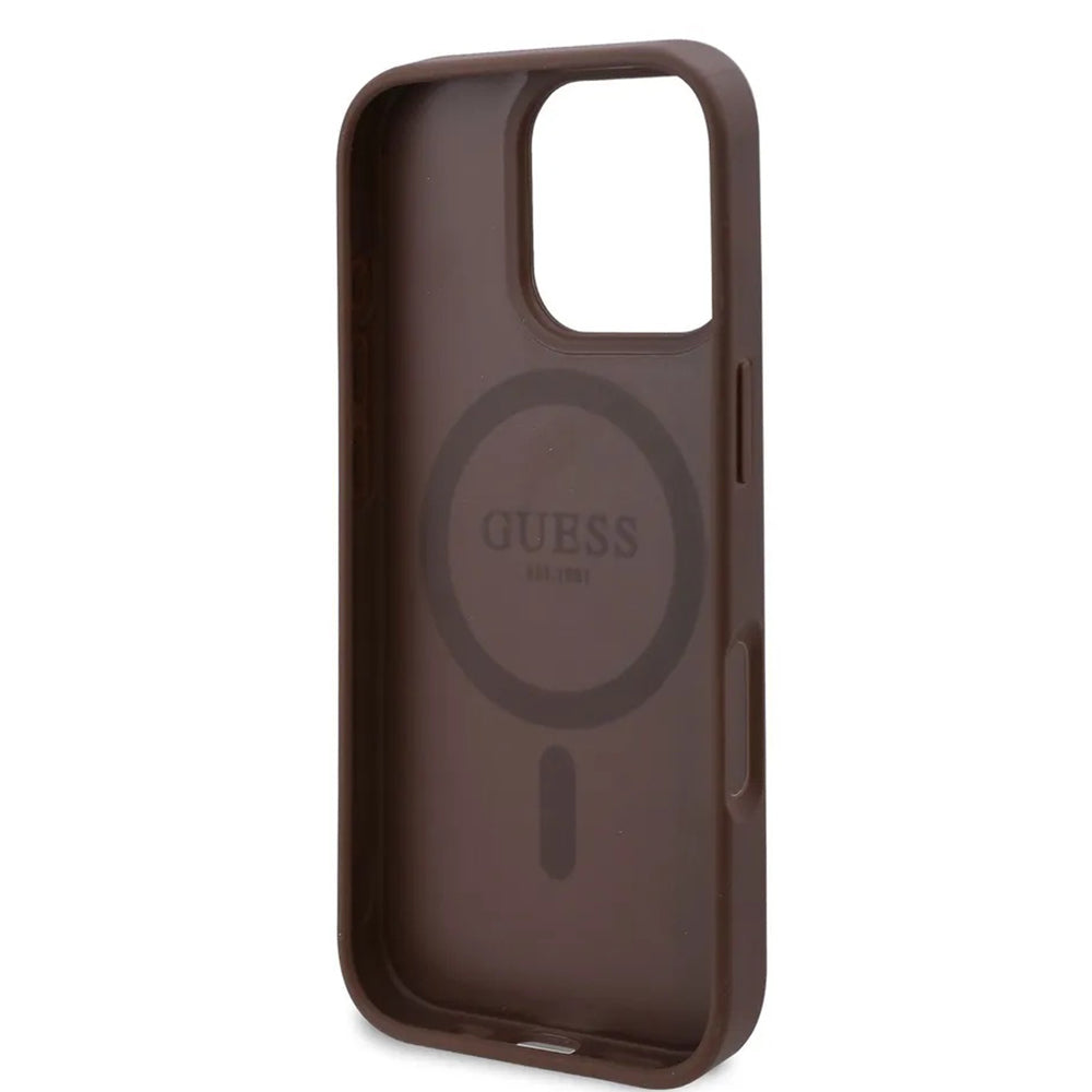 Husa MagSafe pentru Apple iPhone 16 Pro Max, Guess, 4G Flowers Print, Maro