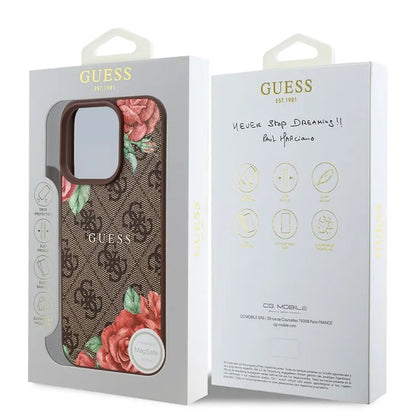 Husa MagSafe pentru Apple iPhone 16 Pro Max, Guess, 4G Flowers Print, Maro